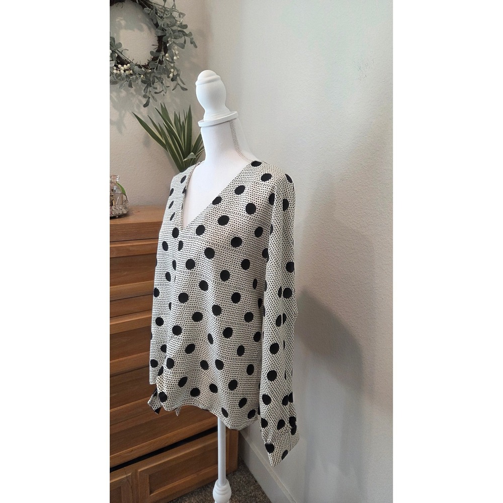 Primark Polka Dot Tie Front V Neck Long Sleeve Blouse Top Women Size 14 Modern - Picture 3 of 10
